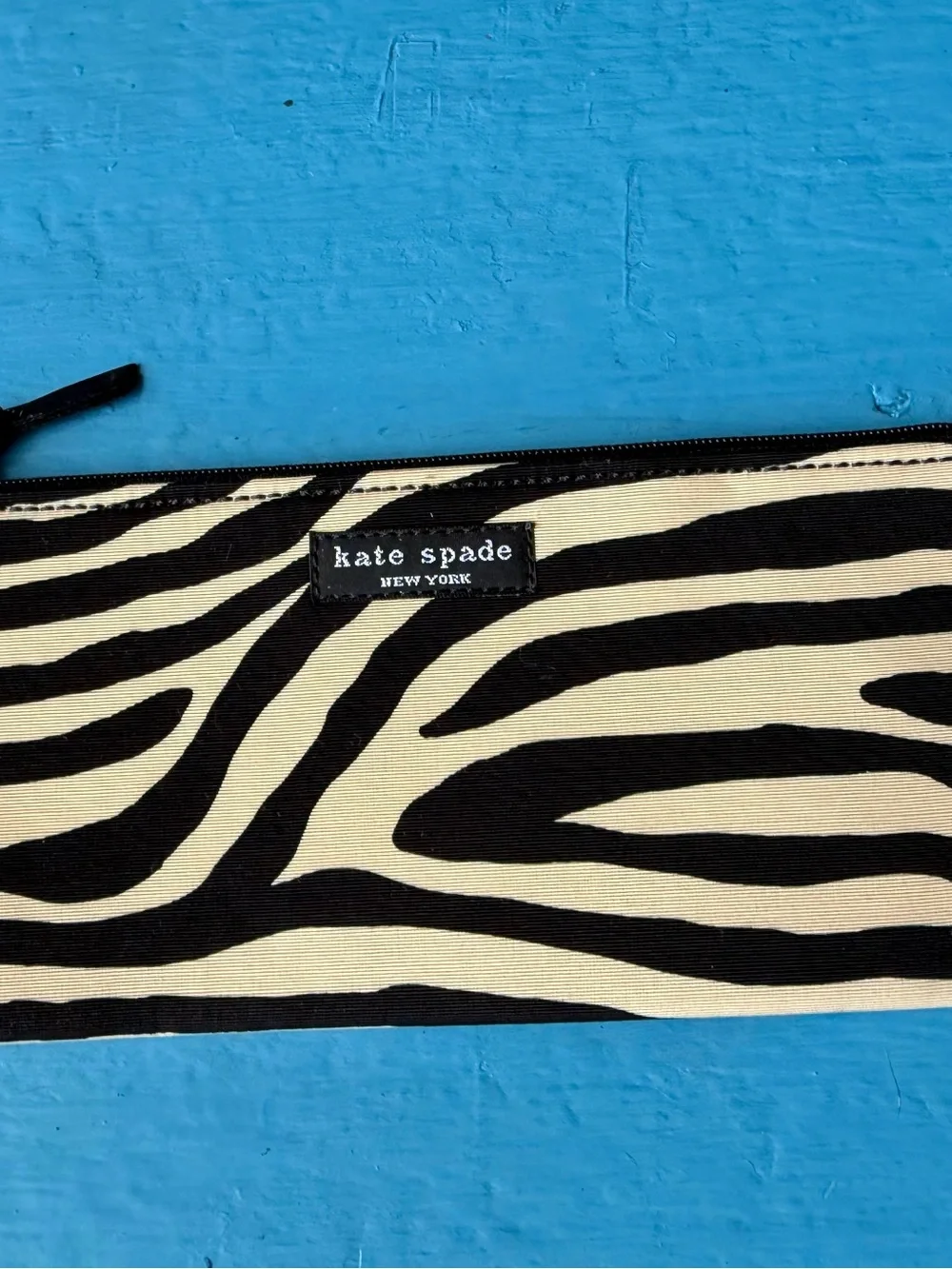 kate spade Vintage Zebra Print Canvas Pencil Case- Black & Cream